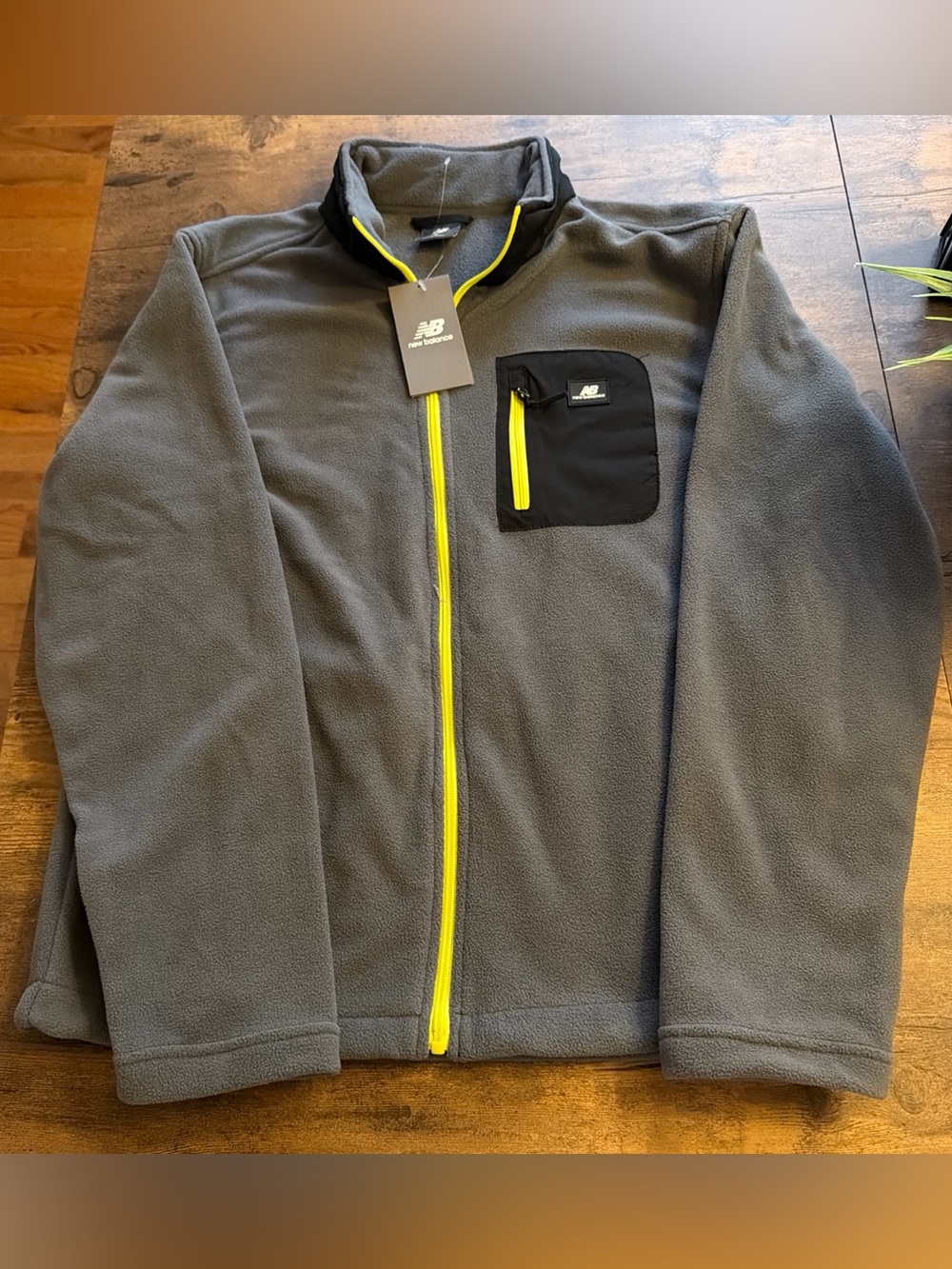 New Balance Gray Fleece Jacket with Neon Yellow Trim